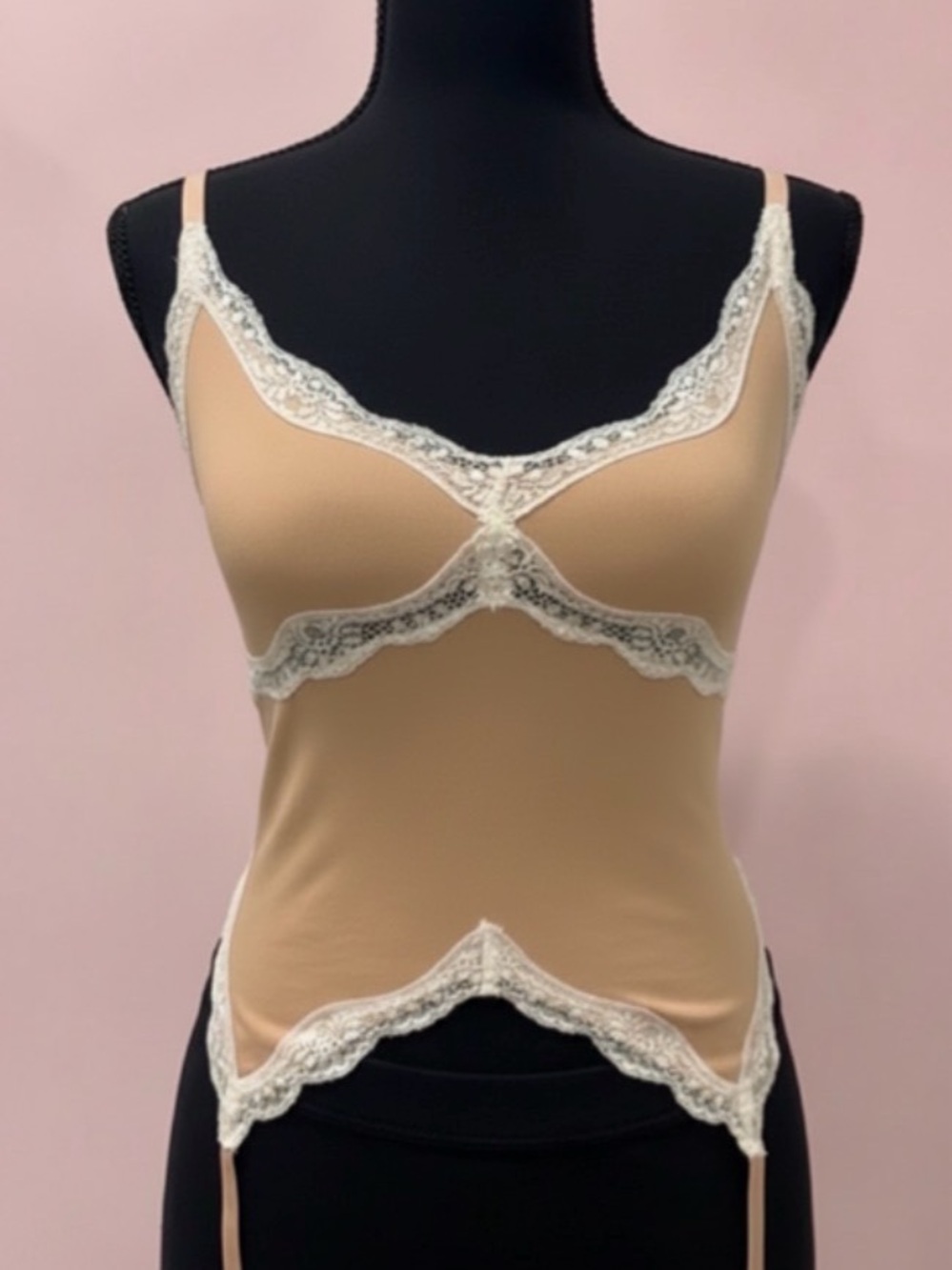 Forever 21 Nude Camisole with White Lace Trim and Garter Straps